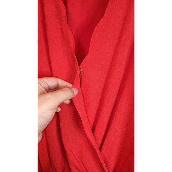 Umgee Red Scallop Wrap Romper Bell Sleeve‎ Elastic Waist Boho Chic Size Small - Picture 6 of 15